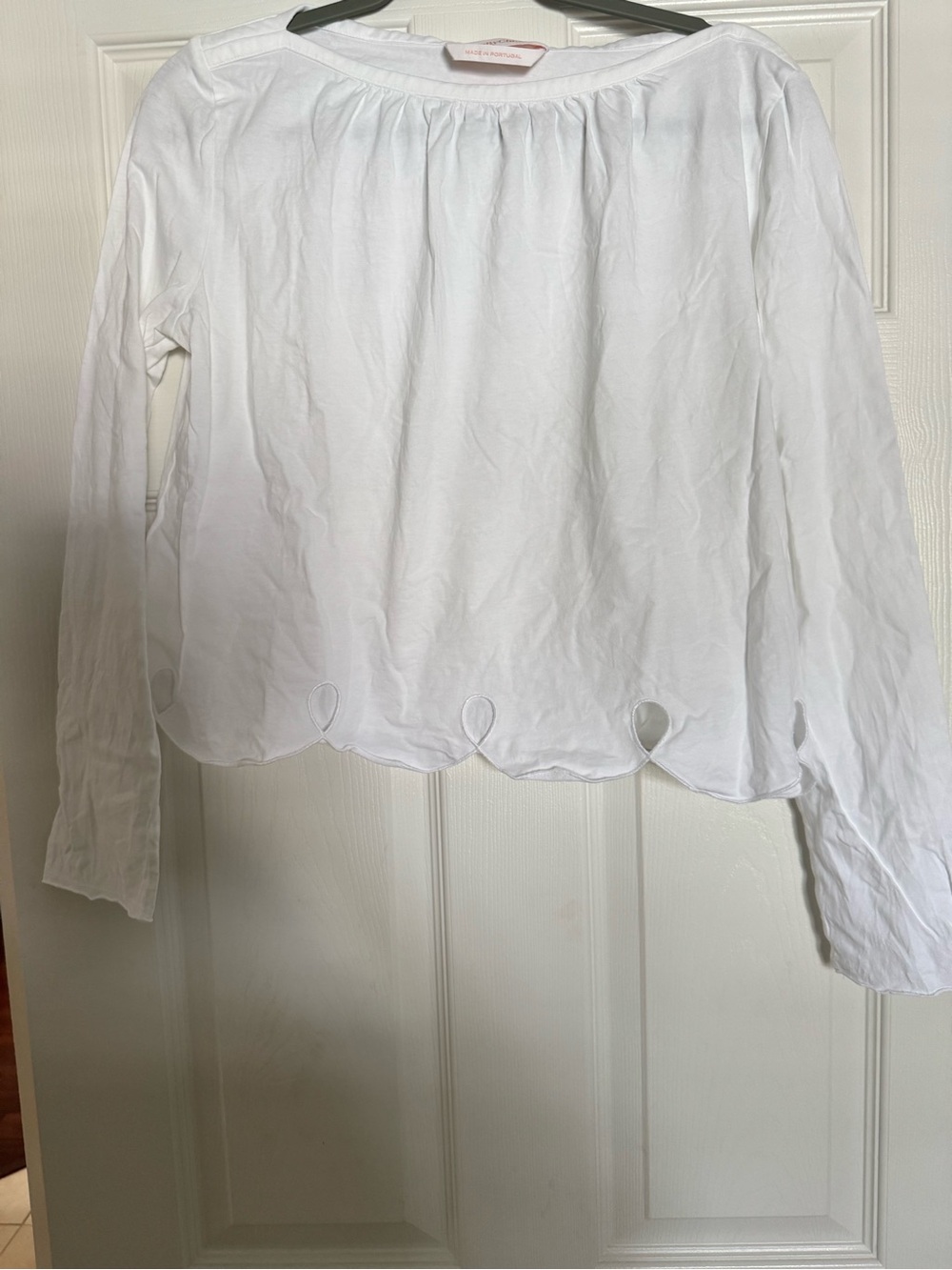 See By Chloe White Long-Sleeve Scalloped Hem Top